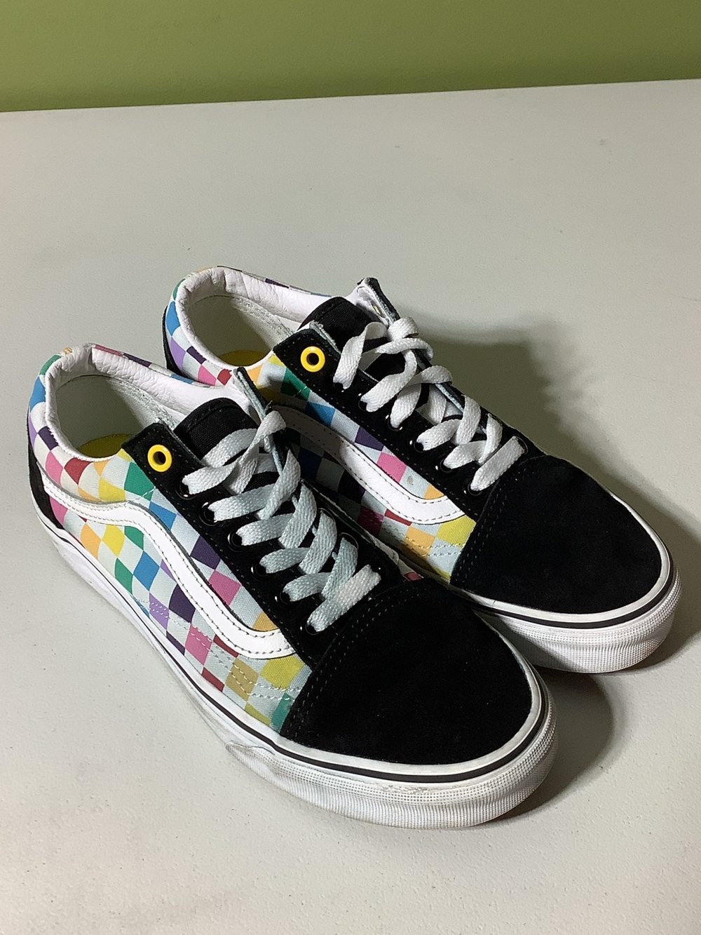 Vans black and colorful checkerboard sneakers, size 8